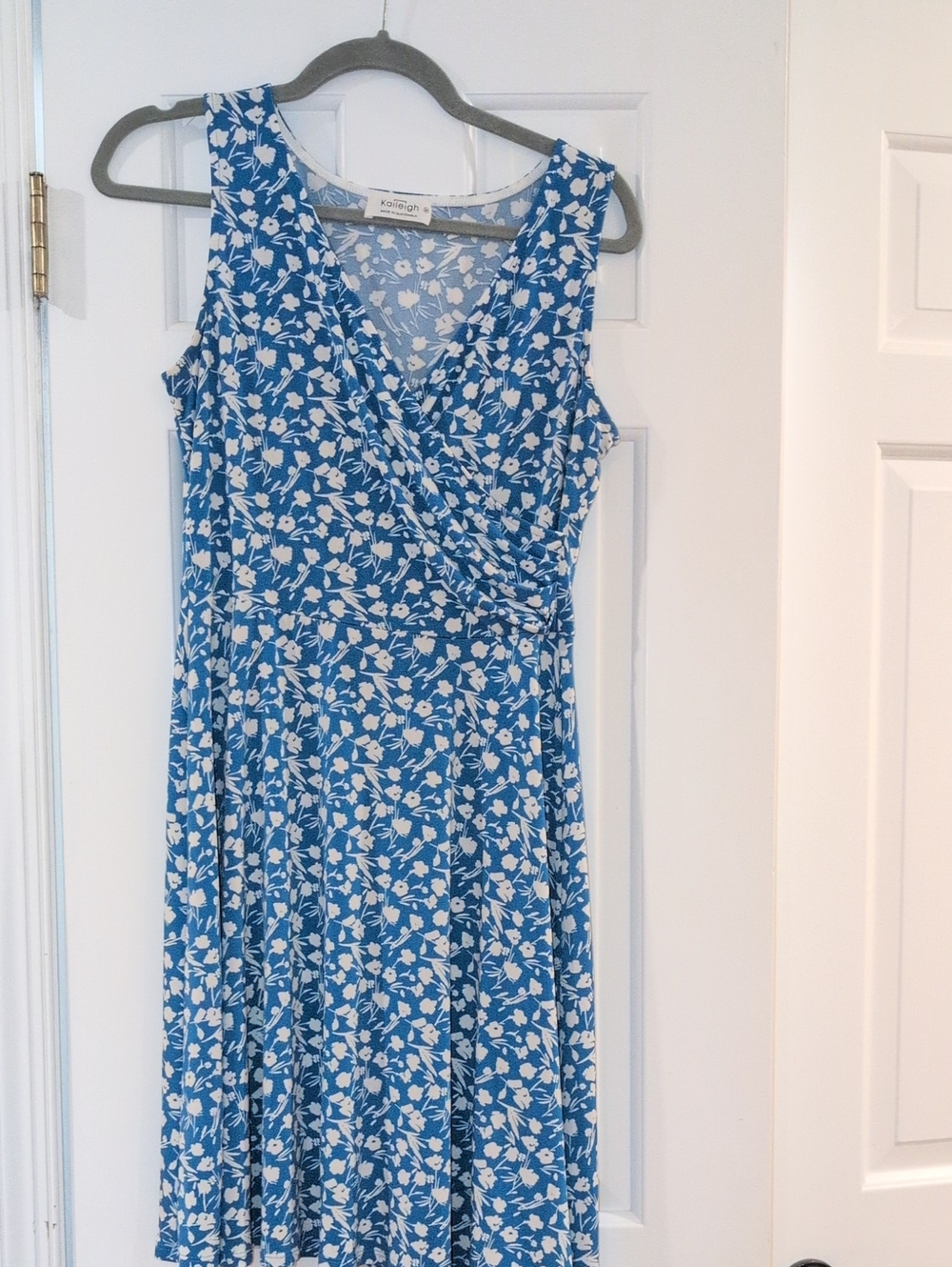 Kaileigh Blue and White Floral Faux-Wrap Midi Dress